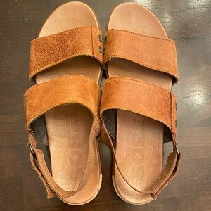 Sorel Rustic brown  leather sandals with adjustable back strap. Womens Size 10.